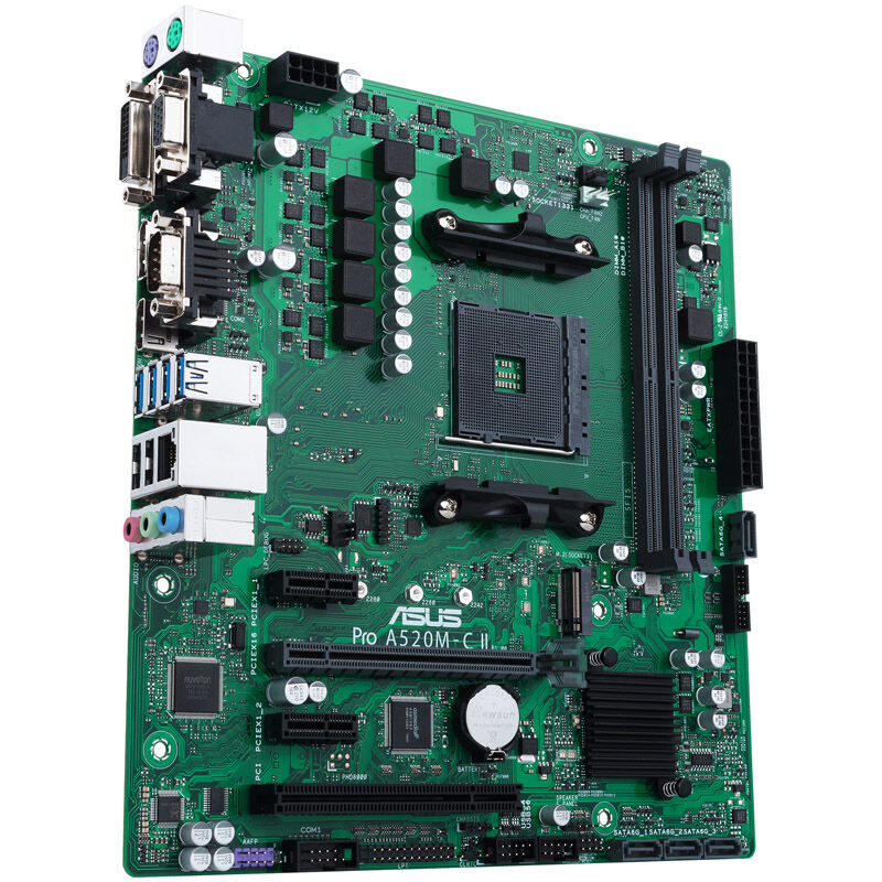 Nærbilde av ASUS PRO A520M-C II/CSM hovedkort minneplasser