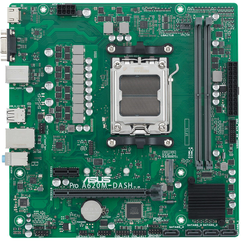 Nærbilde av ASUS Pro A620M-DASH-CSM hovedkort komponenter