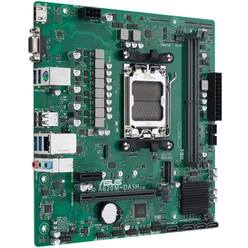 Nærbilde av ASUS Pro A620M-DASH-CSM hovedkort RAM slots