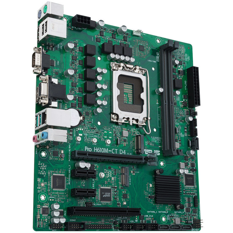 Nærbilde av ASUS PRO H610M-C D4-CSM hovedkort kontaktpunkter