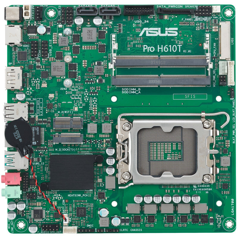 Detaljbilde av ASUS Pro H610T-CSM hovedkort med DDR5-minnespor