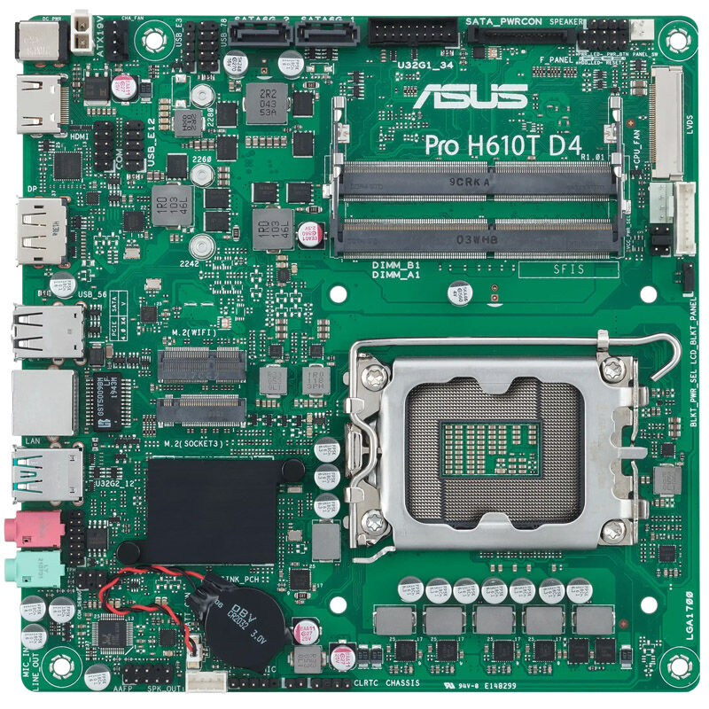 Detalj av ASUS PRO H610T D4-CSM hovedkort kretskort