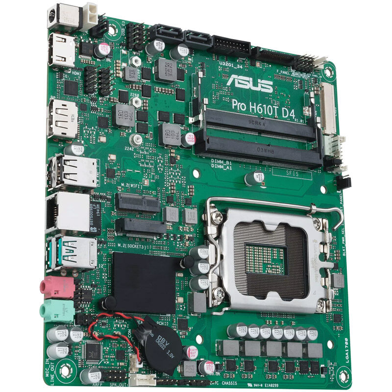 Montert ASUS PRO H610T D4-CSM hovedkort i PC-kabinett