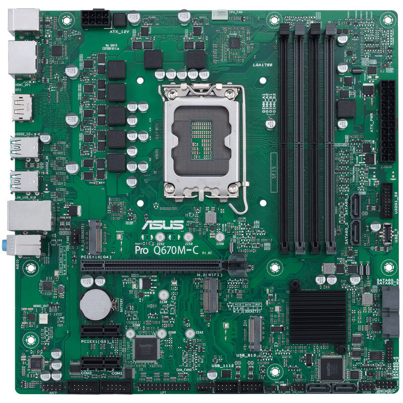 Detalj av ASUS PRO Q670M-C-CSM hovedkortets prosessorsokkel