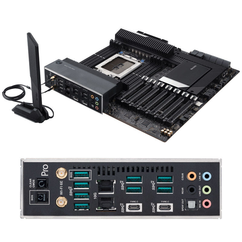Nærbilde av ASUS PRO WS WRX80E-SAGE SE WIFI II hovedkort M.2-porter