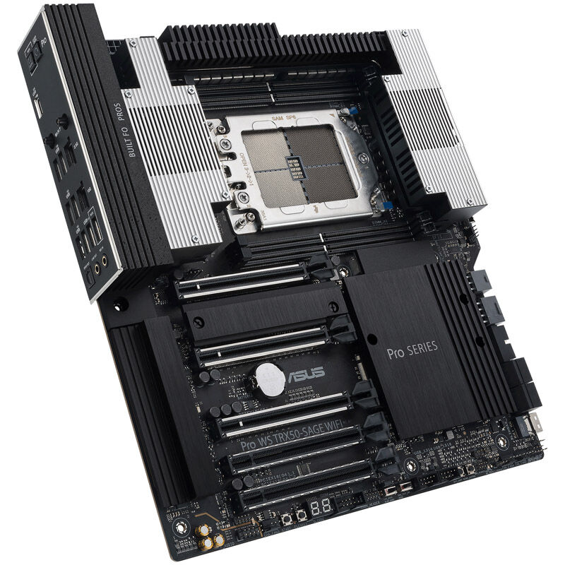 Baksiden av ASUS Pro WS TRX50-Sage WiFi hovedkort