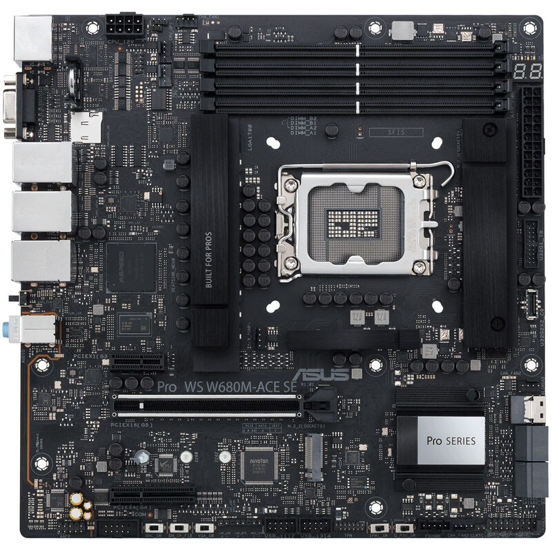 Detalj av ASUS Pro WS W680M-ACE SE hovedkort komponenter
