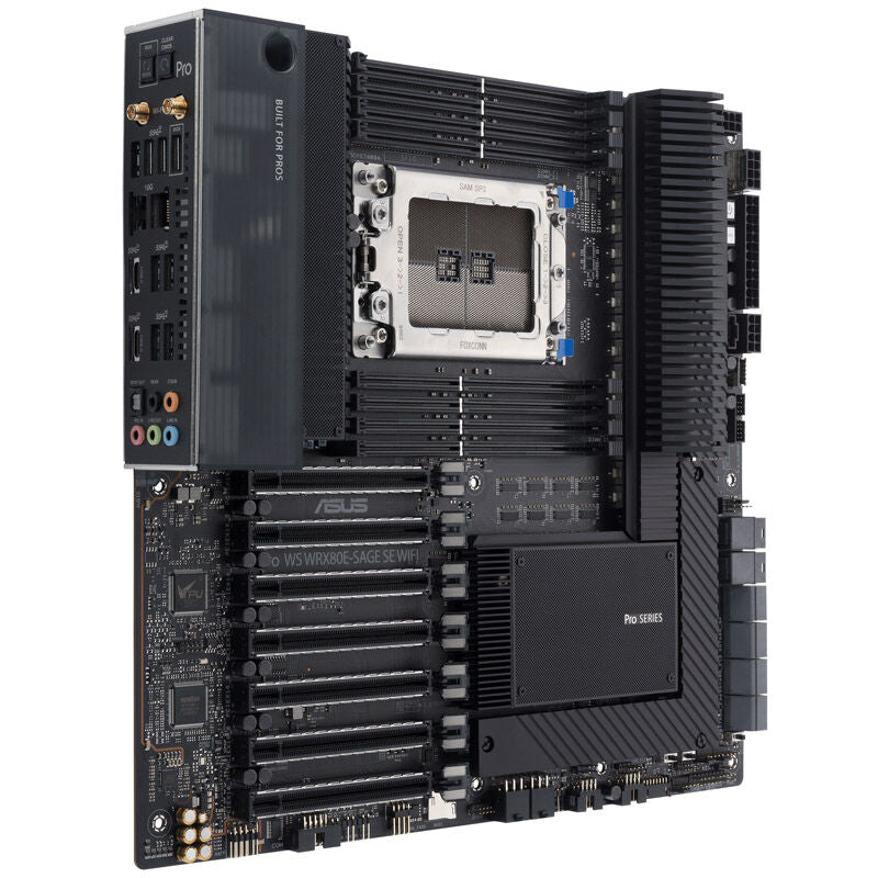 Sidevisning av ASUS Pro WS WRX80E-SAGE SE WiFi hovedkort sWRX8 DDR4