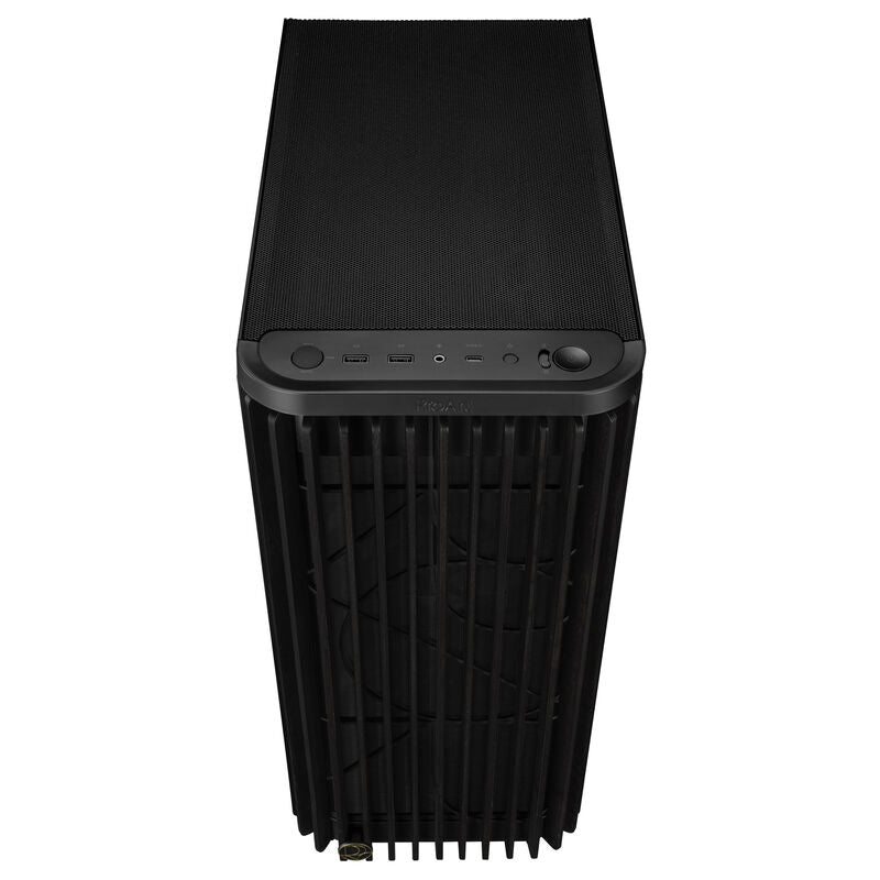 Nærbilde av front i svart tre på ASUS ProArt PA401 Wood Edition kabinett