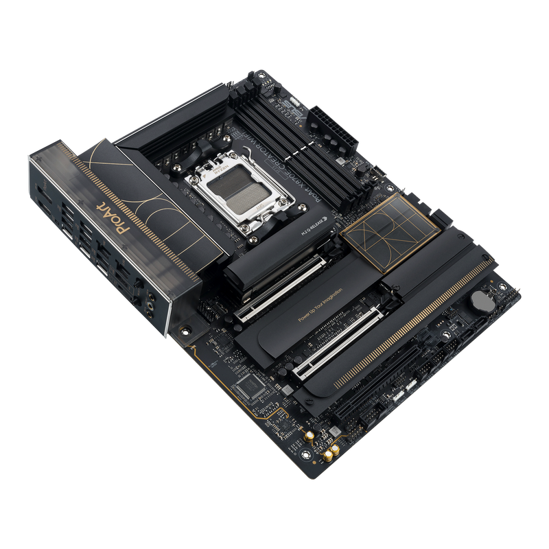 Detalj av ASUS ProArt X870E-Creator WiFi hovedkort USB-porter