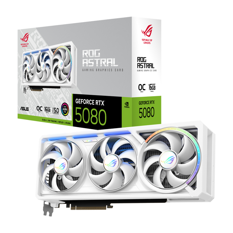ASUS ROG Astral RTX 5080 OC White Edition grafikkort forfra