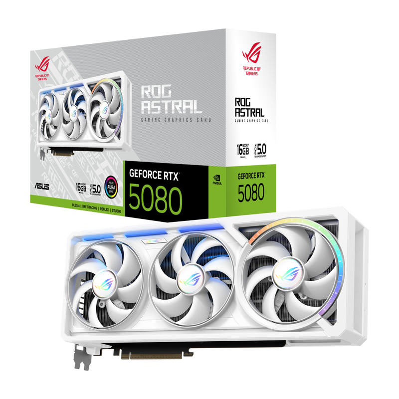 ASUS ROG Astral RTX 5080 White grafikkort forfra