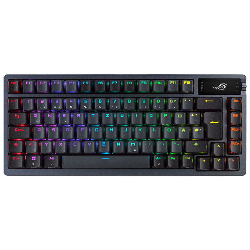 Baksiden av ASUS ROG Azoth trådløs gamingtastatur 75% mekanisk ROG NX Red