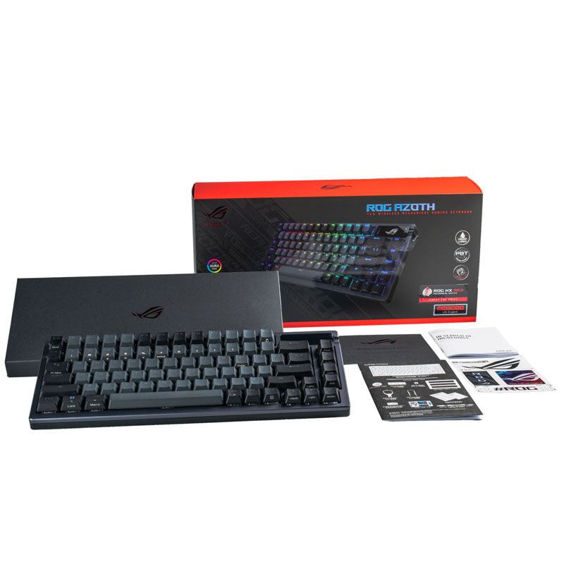 Nærbilde av taster på ASUS ROG Azoth trådløs gamingtastatur 75% mekanisk ROG NX Red