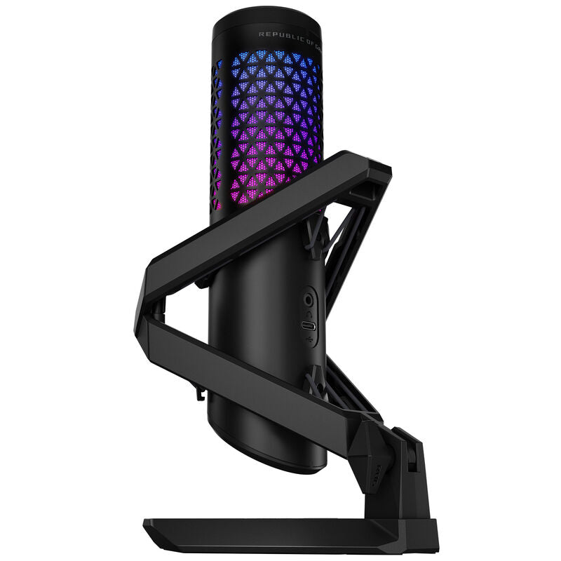 Nærbilde av ASUS ROG Carnyx USB gamingmikrofon kondensator RGB hvit mikrofonhode