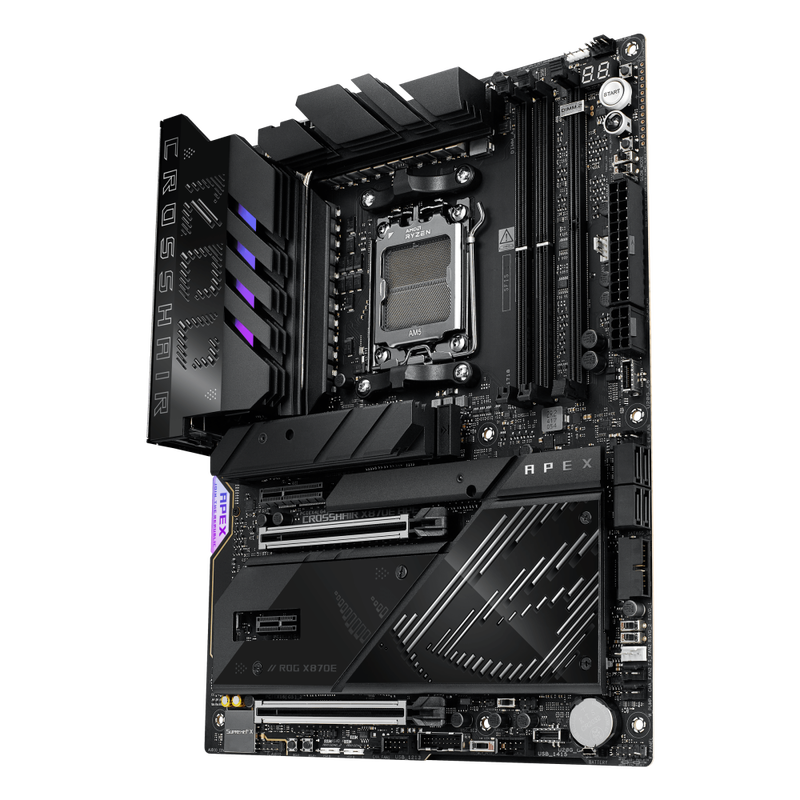 ASUS ROG Crosshair X870E APEX hovedkort montert i PC