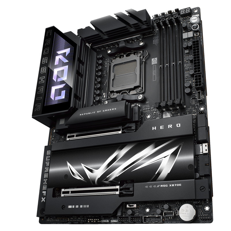 Sideprofil av ASUS ROG Crosshair X870E Hero hovedkort