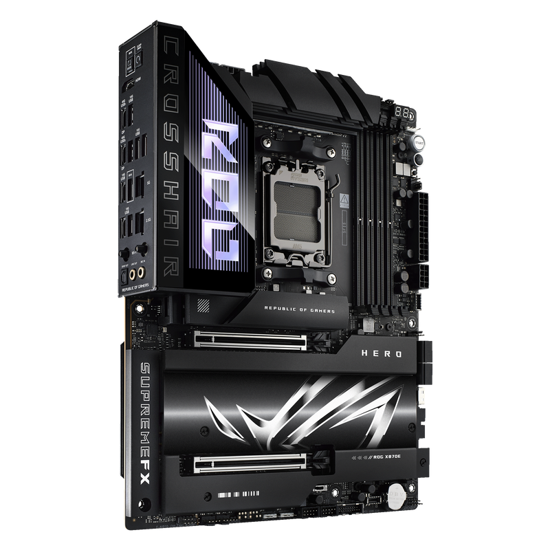 Bakside av ASUS ROG Crosshair X870E Hero hovedkort