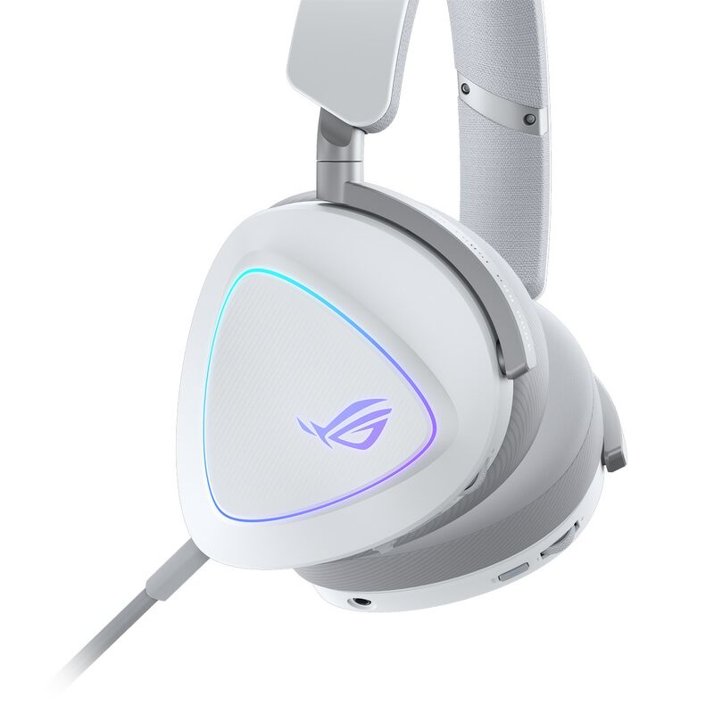 Detalj av ASUS ROG Delta II Wireless gamingheadset tri-mode RGB hvit ørepute