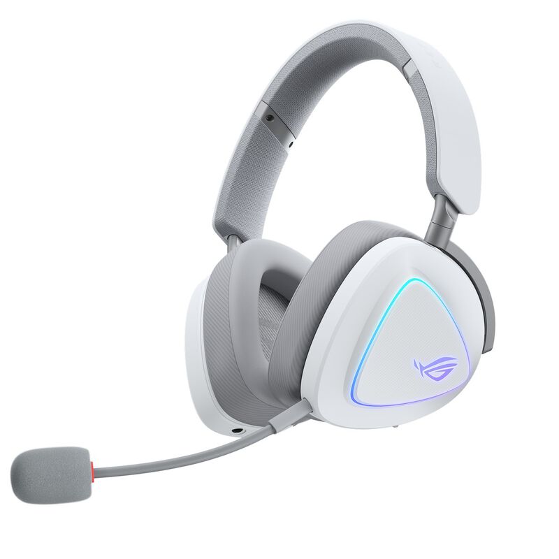 ASUS ROG Delta II Wireless gamingheadset tri-mode RGB hvit i bruk med PC