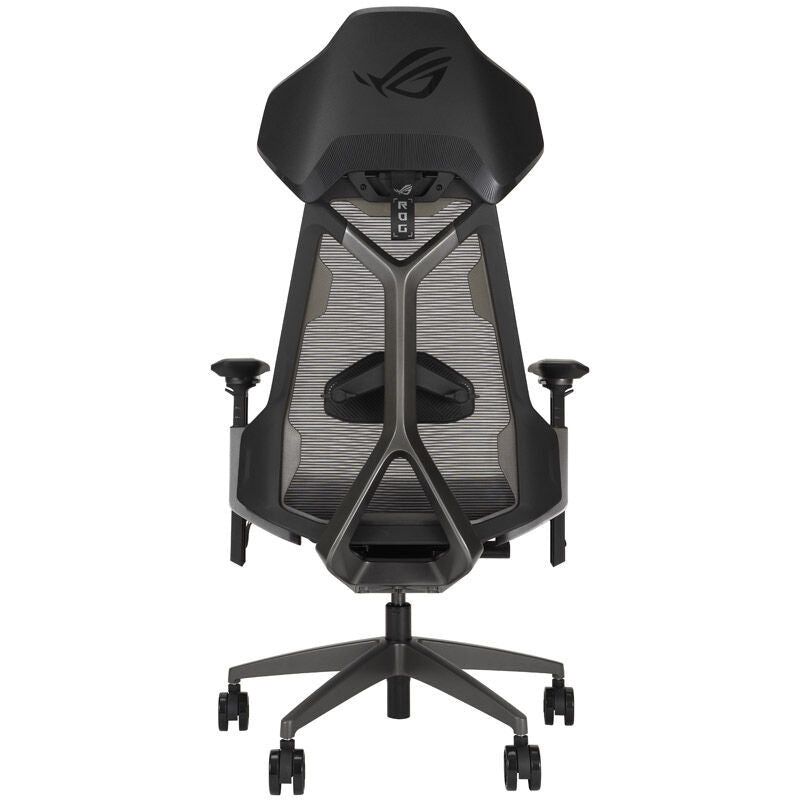 Nærbilde av ASUS ROG Destrier Ergo gamingstol svart armstøtte