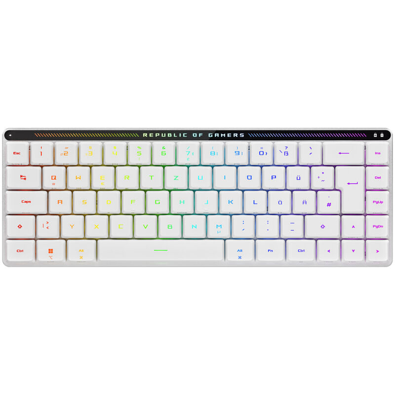 Baksiden av ASUS ROG Falchion RX Low Profile trådløs gamingtastatur 65% hvit