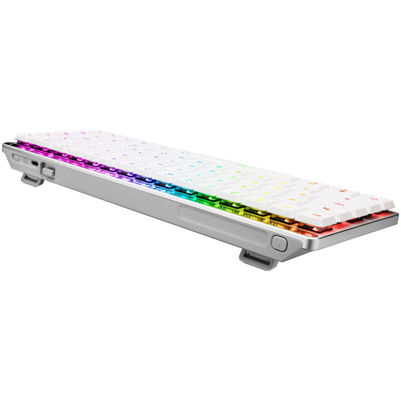Sideprofil av ASUS ROG Falchion RX Low Profile trådløs gamingtastatur 65% hvit