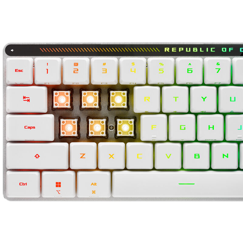 USB Type-C tilkobling på ASUS ROG Falchion RX Low Profile trådløs gamingtastatur 65% hvit