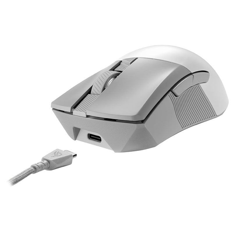 ASUS ROG Gladius III Wireless Aimpoint gamingmus montert på skrivebord