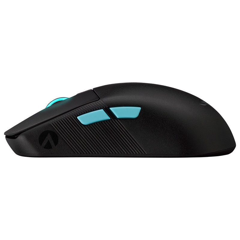 Detalj av ASUS ROG Harpe Ace Aim Lab Edition trådløs gamingmus knapp