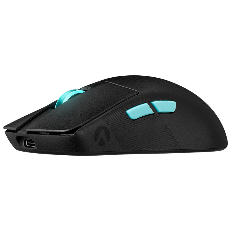 ASUS ROG Harpe Ace Aim Lab Edition trådløs gamingmus montert på musematte