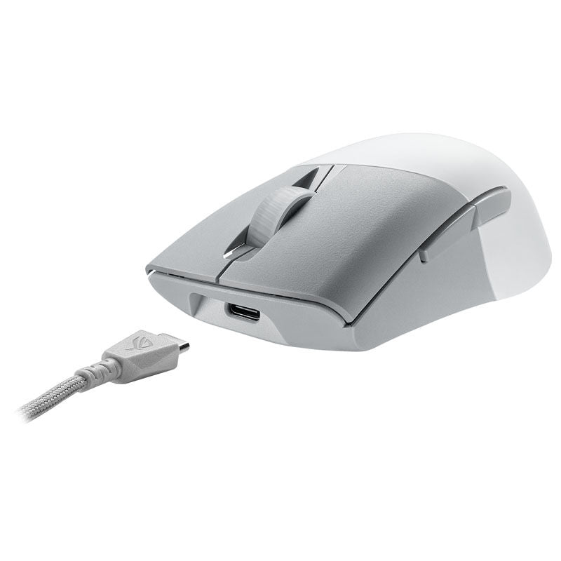 Nærbilde av ASUS ROG Keris Wireless AimPoint gamingmus RGB-belysning