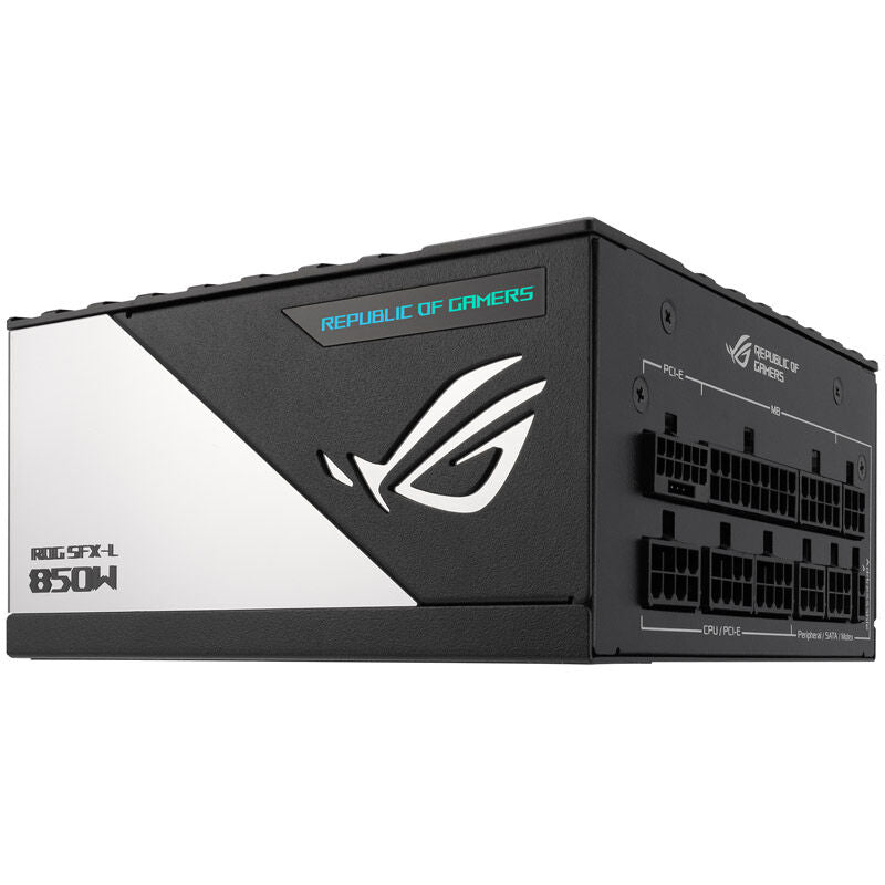 Nærbilde av ASUS ROG Loki 850P SFX-L strømforsyning RGB-belysning