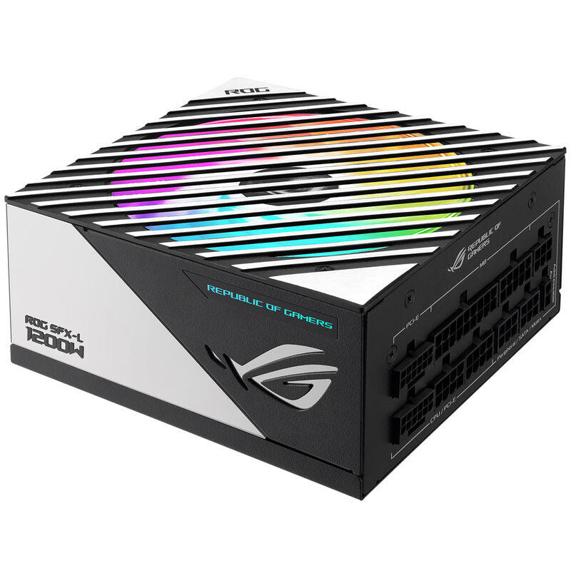 Baksiden av ASUS ROG Loki SFX-L strømforsyning 1200 W hvit