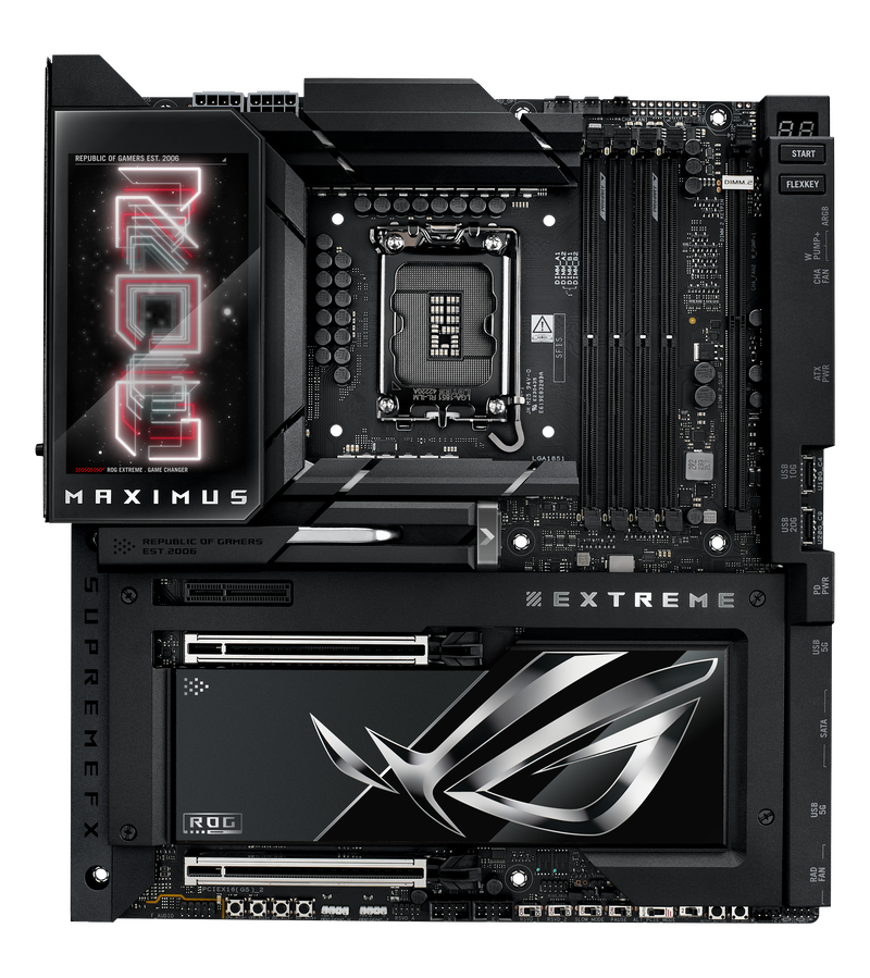 Detalj av ASUS ROG Maximus Z890 EXTREME PCIe-porter