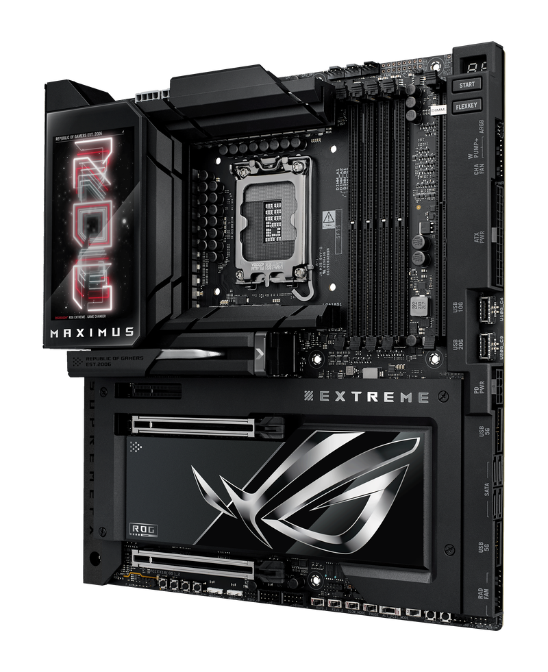 Nærbilde av ASUS ROG Maximus Z890 EXTREME RGB-belysning