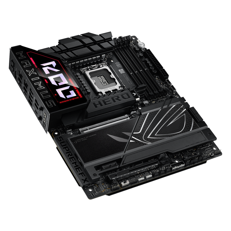 Nærbilde av ASUS ROG Maximus Z890 Hero hovedkort komponenter