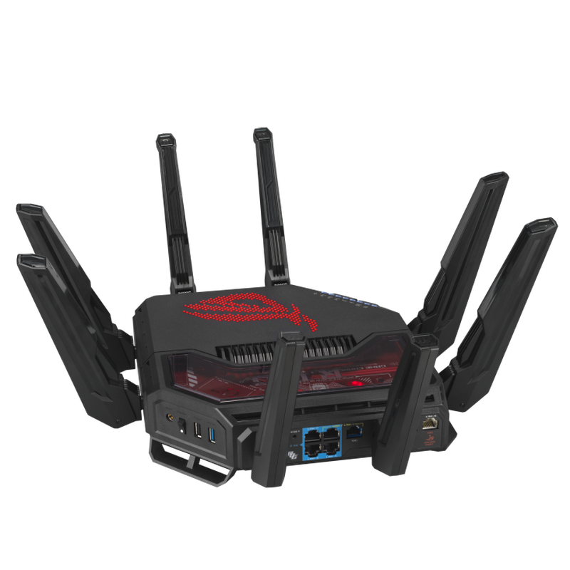 ASUS ROG Rapture GT-BE19000 WiFi 7 gamingruter RGB oppstilling