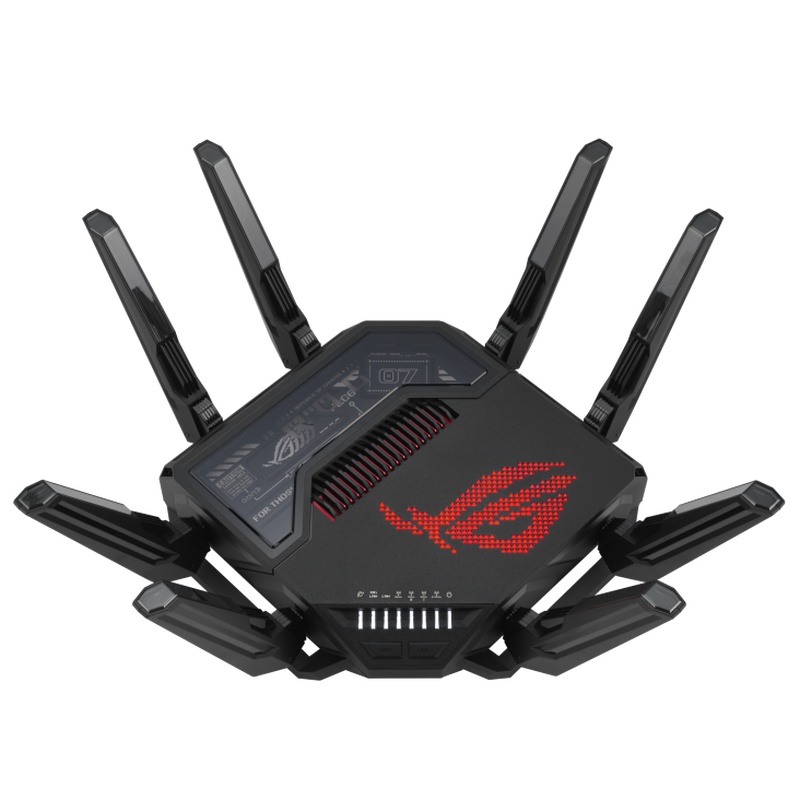 ASUS ROG Rapture GT-BE98 gamingruter forfra med RGB-belysning