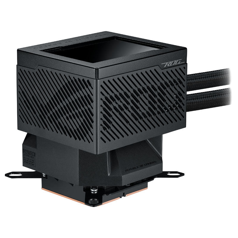 Detalj av radiator og slanger på ASUS ROG Ryujin III 240 AIO vannkjøling med display svart