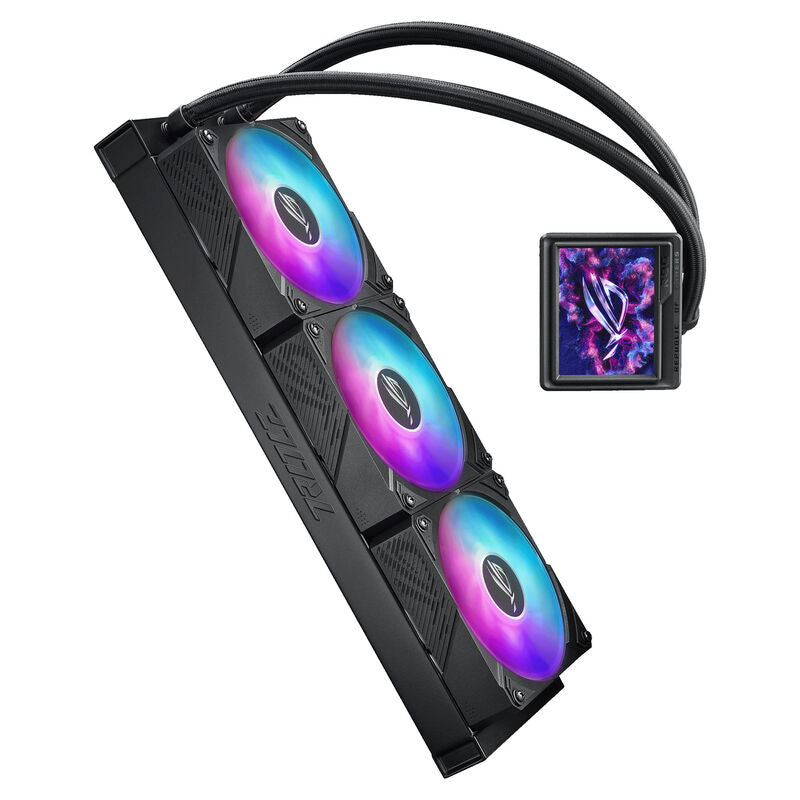 Nærbilde av display på ASUS ROG Ryujin III 360 ARGB Extreme AIO vannkjøling svart