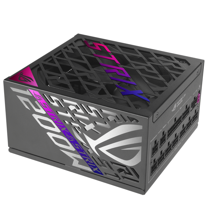 Detalj av ASUS ROG Strix 1200 Platinum strømforsyning tilkoblinger