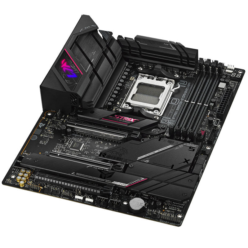 Oversikt over ASUS ROG Strix B650E-E Gaming WiFi hovedkortets tilkoblinger