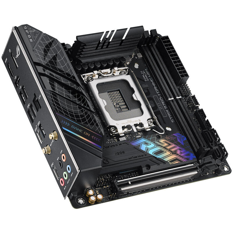 Baksiden av ASUS ROG Strix B760-I Gaming WiFi hovedkort