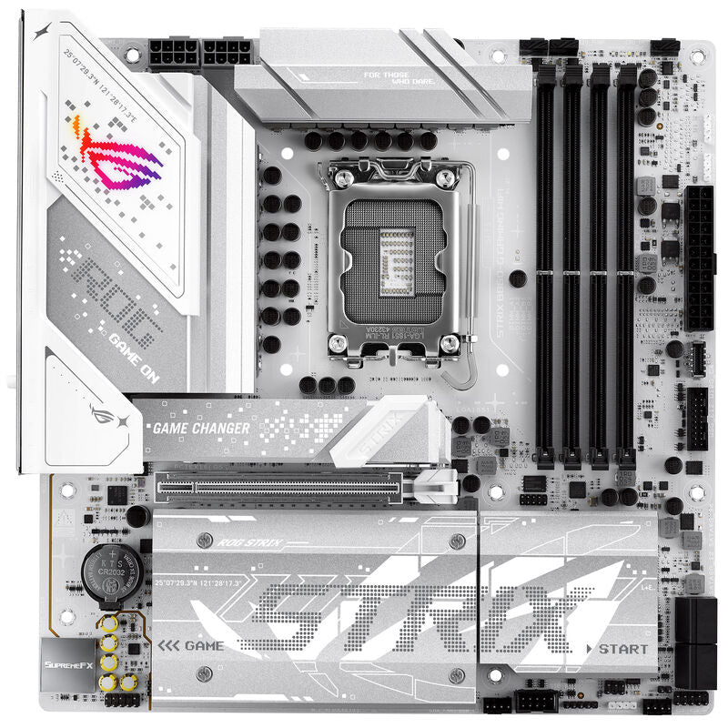 Detalj av ASUS ROG Strix B860-G Gaming WiFi hovedkort mATX DDR5 hvit M.2-spor