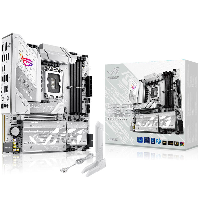 ASUS ROG Strix B860-G Gaming WiFi hovedkort mATX DDR5 hvit forfra