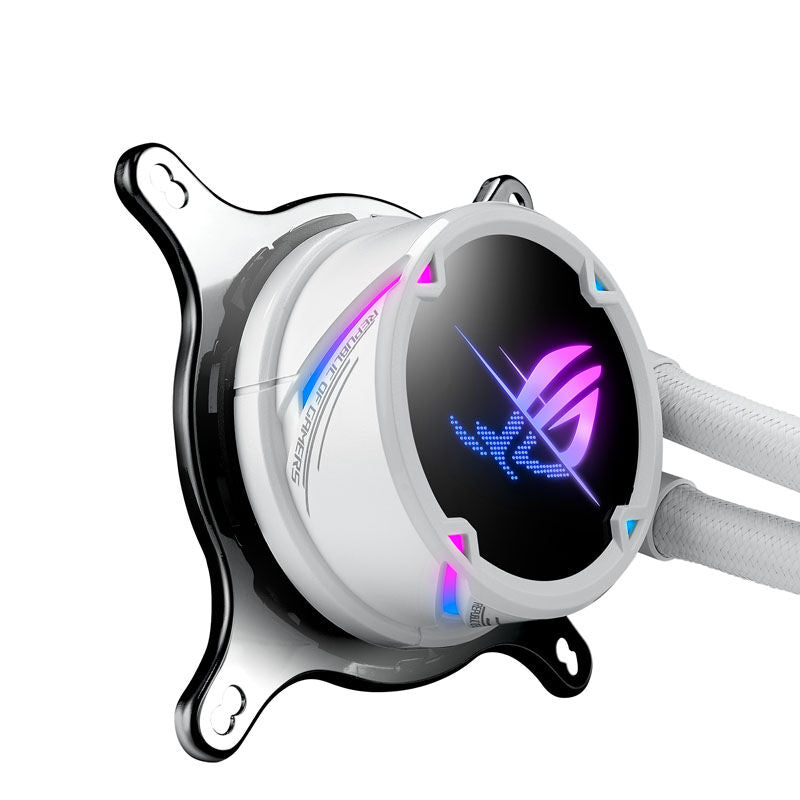 Nærbilde av ASUS ROG Strix LC II 240 ARGB AIO vannkjøling 240 mm hvit vifte