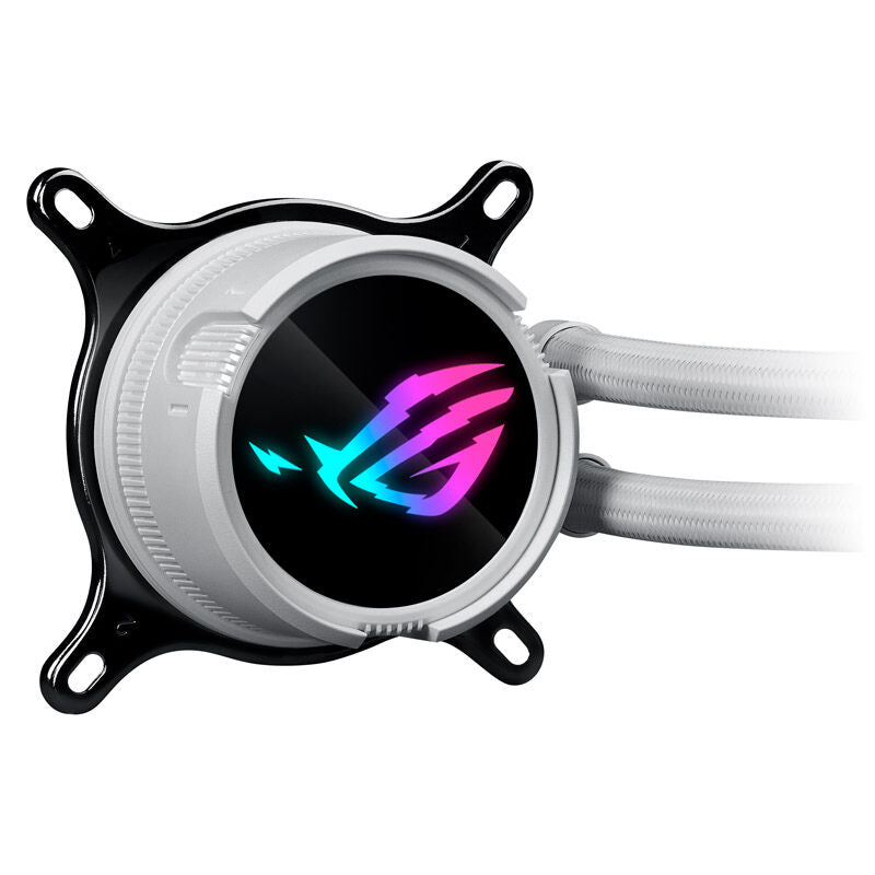 Nærbilde av pumpe på ASUS ROG Strix LC III 240 ARGB AIO vannkjøling hvit