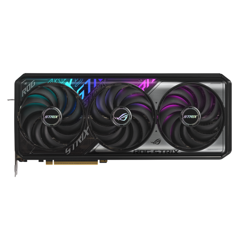 Detalj av ASUS ROG Strix RTX 5070 OC grafikkort RGB-belysning