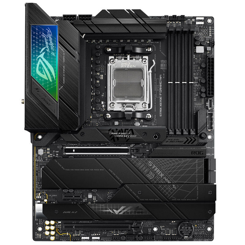 Detaljbilde av ASUS ROG Strix X670E-F Gaming WiFi hovedkort prosessorsokkel